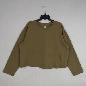 PAC 1980 Shirt Womens XL Green Long Sleeve Cropped Boxy 100% Cotton Pacsun